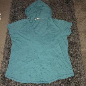Short Sleeve Tee Hoodie Aqua Blue